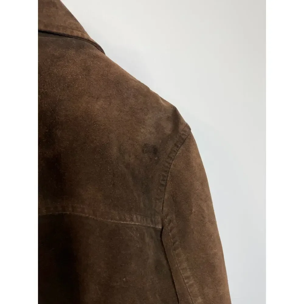 J CREW VGT 90's Suede Leather Jacket Lined Coat Button Down Wool Lining Brown XL